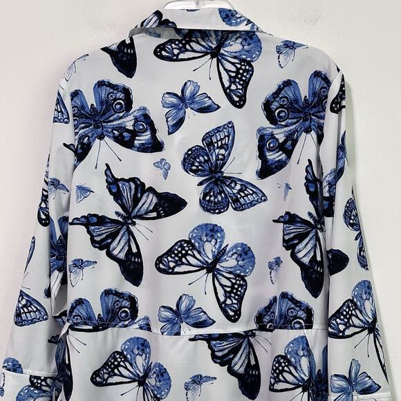 Paige Investments Blouse Popover Top S Blue Butterfly Summer Spring Party V Neck - Picture 7 of 9
